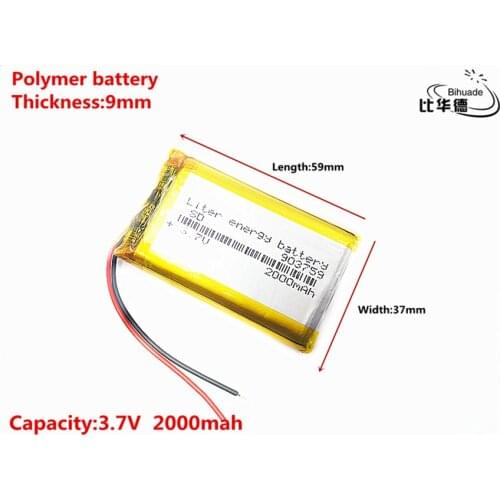 Good Qulity 3.7V,2000mAH 903759 Polymer lithium ion / Li-ion battery for tablet pc BANK,GPS,mp3,mp4
