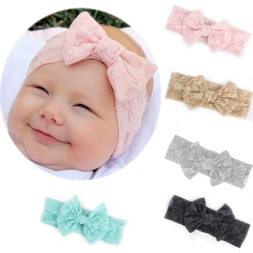 Lace Baby Girl Headband Bows Elastic Headbands Hair Band For Girls Solid Color Kids Toddler Turban Baby Hair Accessories