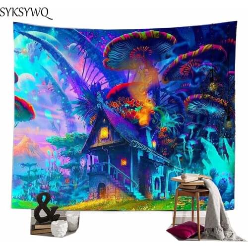 Psychedelic forest tapestry wall hanging wall blanket tapiz pared large mushroom carpet wall cloth boheme decor
