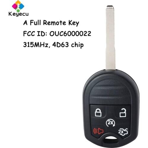 KEYECU Keyless Entry Remote Head Key With 5 Buttons 315MHz 4D63 Chip - FOB for Ford Edge Escape Taurus X 2007-2017 OUC6000022