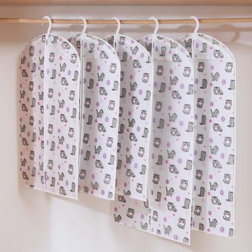 Dust Cover For Clothes Storage Bag Thick Translucent Cartoon Printed Suit Hanging Bag Wardrobe Coat Moisture-Proof Zipper Organi