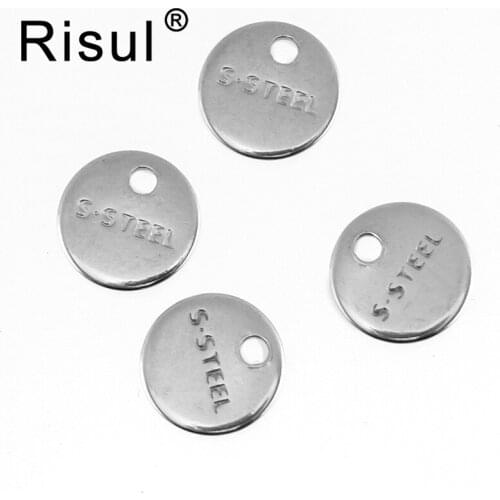 Risul Stainless steel small 8mm Round S.STEEL engraved tail circle charms pendant Diy jewelry making parts 100pcs