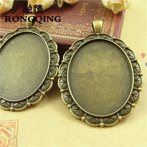 RONGQING 40*30MM 20pcs/lot Clover Retro Necklace Tray Cabochon Base Setting DIY Accessories Wholesale Craft