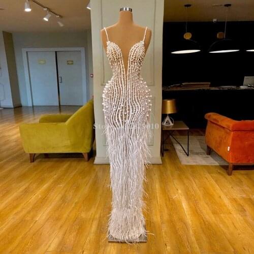 African Pearls Luxury Mermaid Evening Dress Floor-Length Prom Dress Robe De Soiree Aibye вечернее платье Middle East 2020 Dubai
