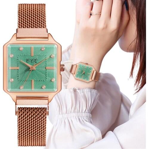 Luxury Simple Rhinestone Square Quartz Watch Casual Women Watches Rose Gold Magnet Clasp Ladies Wristwatches