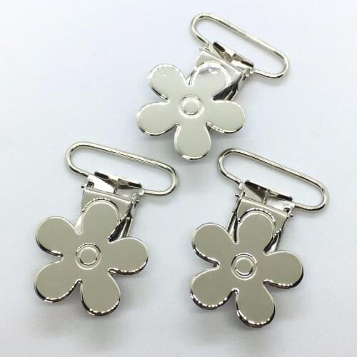 25pcs 1" 25mm 4 Silver Flower Shape Suspender Clips Pacifier Clips