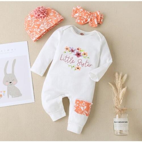 Newborn long-sleeved one-piece childrens clothing baby flower pattern long-leg one-piece suit for babies from 3-18 Months