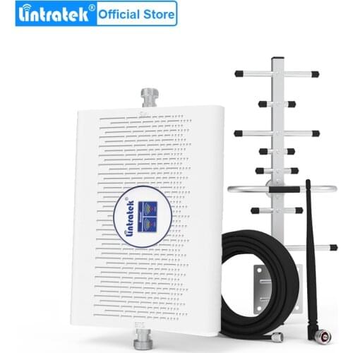 Lintratek 70dB 3G 4G Cellular Amplifier UMTS 2100mhz GSM LTE 1800mhz Dual Band Booster Signal Repeater 13dBi Yagi Antenna Set