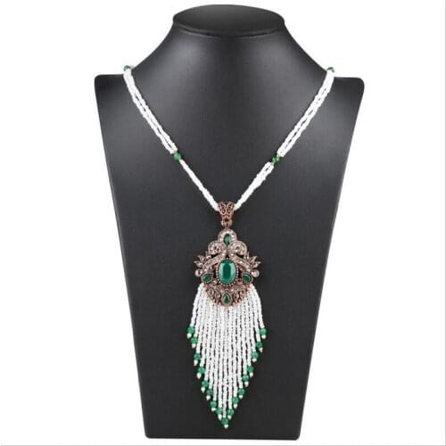 Bohemia Vintage Long Beads Necklace For Women Natural Stone Handmade Tassel Long Sweater Chain Ethnic Fashion Banquet Jewelry