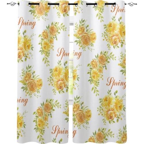 Spring Yellow Flower Window Curtains LivingRoom Kitchen Curtains Left and Right Biparting Open