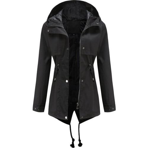 Windbreaker New Fashion Coat Long Sleeves Hooded Coat Zip Jacket Waist Collection Casual Sport Women Clothes Plus Size