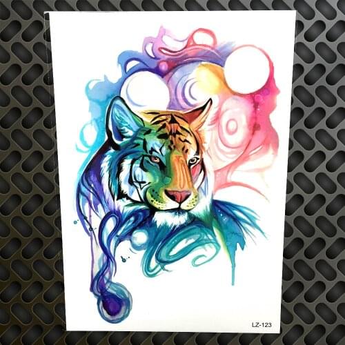 Watercolor Painting Temporary Tattoo Sticker Tiger Style Fake Water Transfer Tatoo Body Art Women Men Waterproof Drawing Tattoo