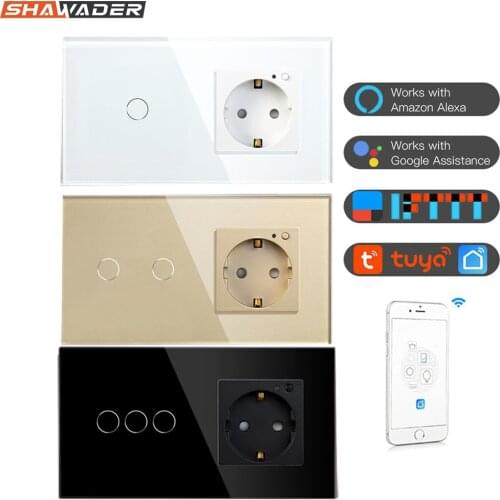 Wifi Smart Wall Socket Touch Switch 16A Crystal Glass Electrical EU Outlet Plate Panel Remote work with Tuya Alexa Google Home