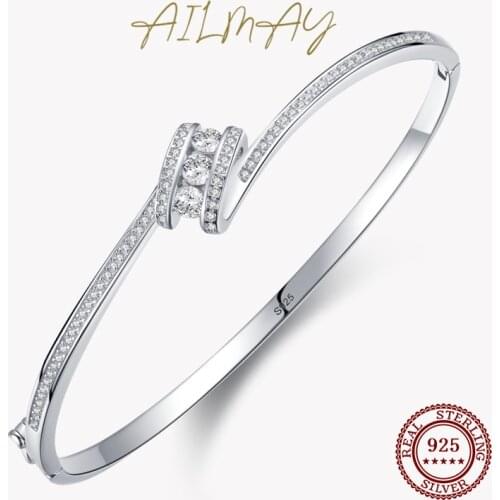 Ailmay 2021 New Design Fashion Charm Sparkling Ten Hearts Clear Zircon Classic CZ Bracelets For Women Wedding Engagement Jewelry