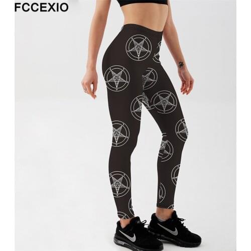 FCCEXIO Retro Elements Print Women High Waist Leggins Plus Size Pants Fitness Slim Soft Stretch Black Leggings Gym Trousers