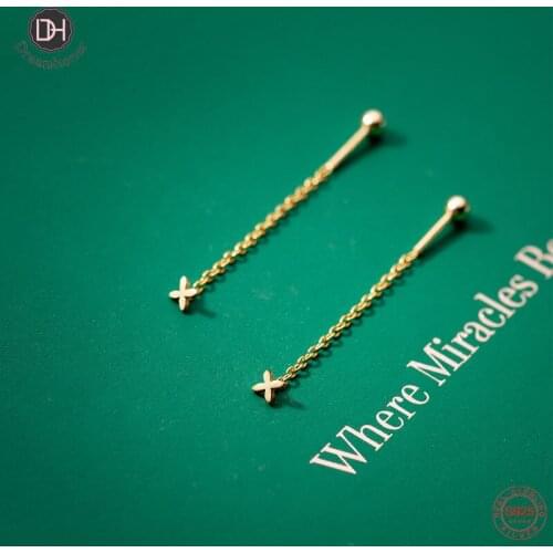 Dreamhonor Drop Shipping Gold Color Long Chain Cross Ball Stud Earrings For Women Birthday Gifts