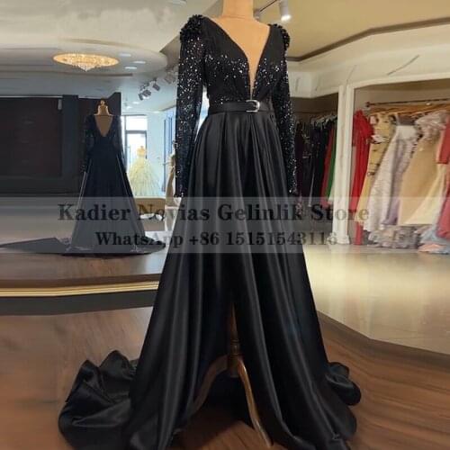 Long Sleeves Black African Women Formal Celebrity Evening Dress 2021 Backless Robe Soiree Femme Vestidos Formales