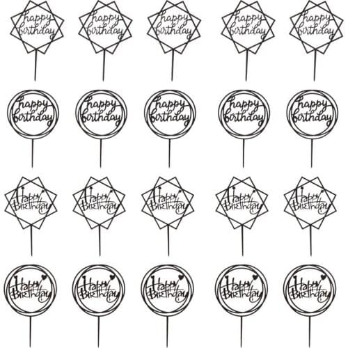 20Pcs Imitation Acrylic Card Birthday Cake Decoration Carton Celebration Cake Toppers Party Picks Supplies Ornaments Mixed Style