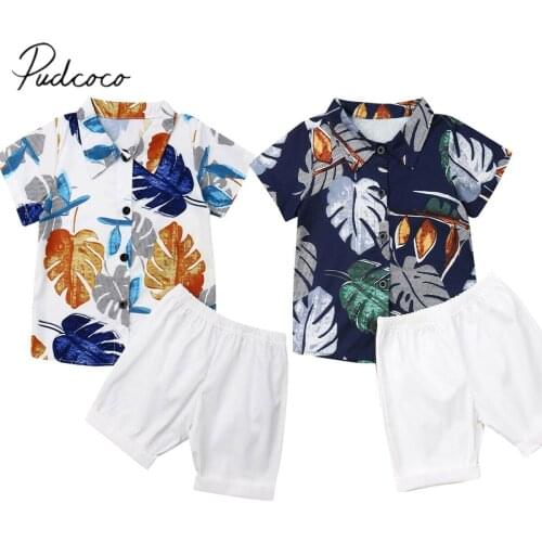 2019 Baby Summer Clothing Fashion Toddler Baby Kid Boy Tops T-shirt Short Pants Outfit 2Pcs Set Banana Leaves Print Clothes 1-6T