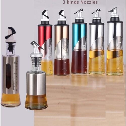 3 kinds Nozzles Sprayer Bottle Dispenser Sauce Bottle Glass Storage Bottles for Olive Oil and Vinegar Creative ABS Lock Kitchen