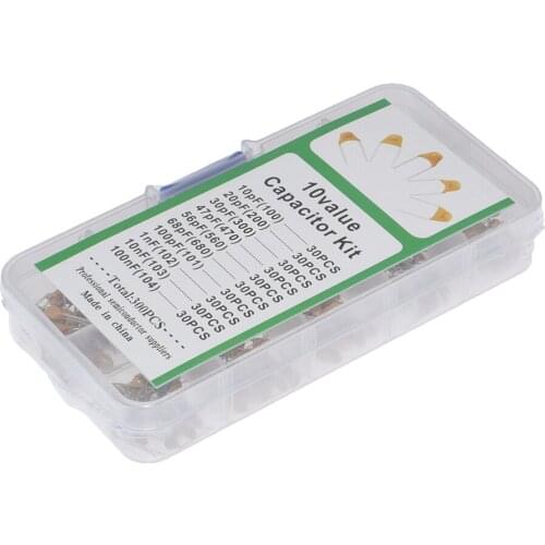 300pcs/lot 10 Values * 30pcs 10PF-100NF(100~104) 50V Multilayer Ceramic Capacitors Assorted Kit Assortment Set with Storage Box