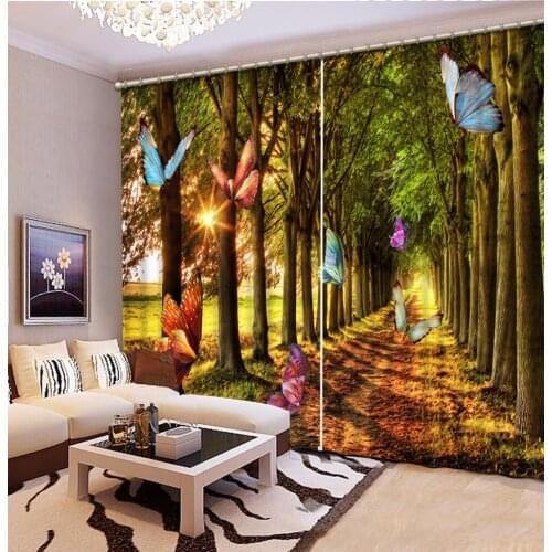 3D Curtain Sunshine Woods Colorful Butterfly Curtains For Bedroom Blackout Shade Window Curtains Fashion Customized