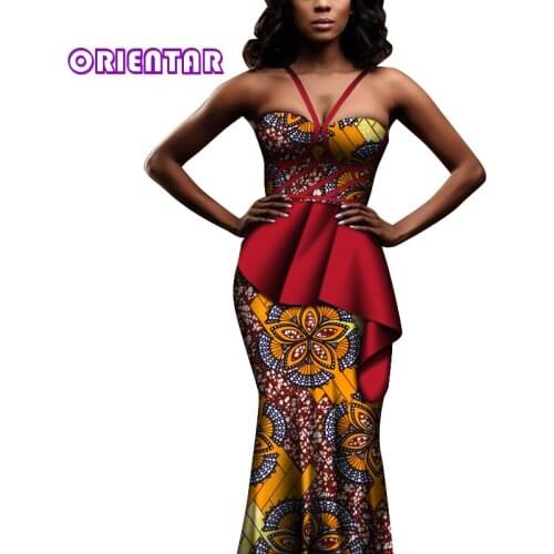 African Dress Women Long Robe Africaine Batik Wax Printing Sexy Off Shoulder Ankara Dresses Lady African Evening Dress WY6754
