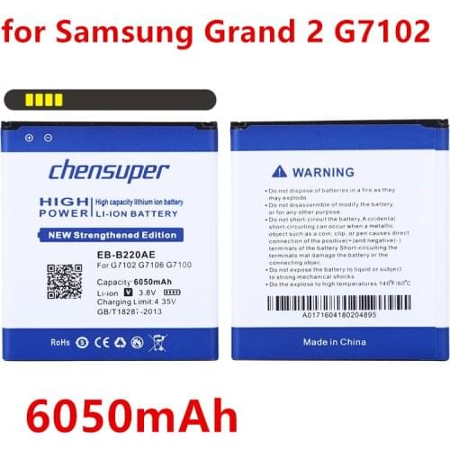 NEW EB-B220AC EB-B220AE Battery 6050mAh For Samsung Galaxy Grand2 G7108 G7102 G7109 I9295 i9507V EB-B220AE G7106 Grand 2 Battery