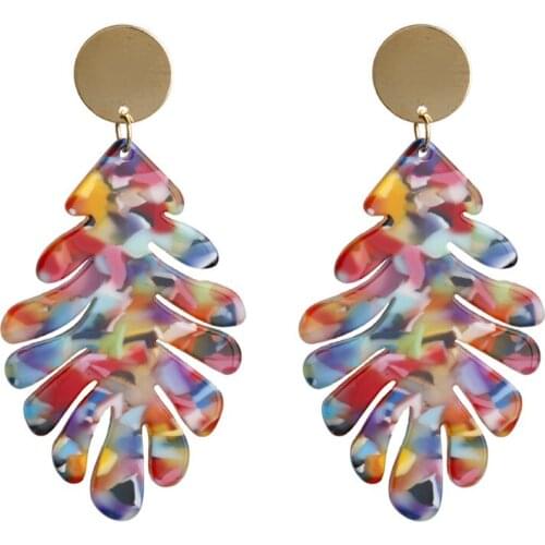 Acrylic Earrings New Product Fashion Exaggerated Temperament Sweet Acetate Plate Leopard Leaf Female Earrings Wholesale
