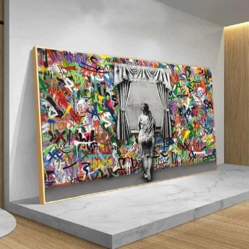 Banksy Scene Street Graffiti Art HD Printed on Canvas Wall Art Prints and Posters Frameless Painting for Living Room Decoration