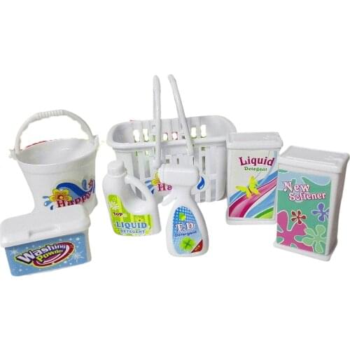 Free Shipping Kids play house toys swag box, buckets, detergents, Household Washing Kit for Barbie Doll/Kelly doll