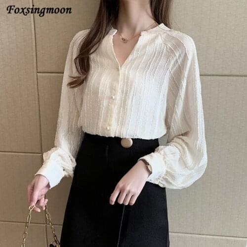 Women Long Sleeve Blouses 2021 Korean Fashion Blouses Autumn New Apricot Shirt Blouse V-neck Office lady Womans Shirt