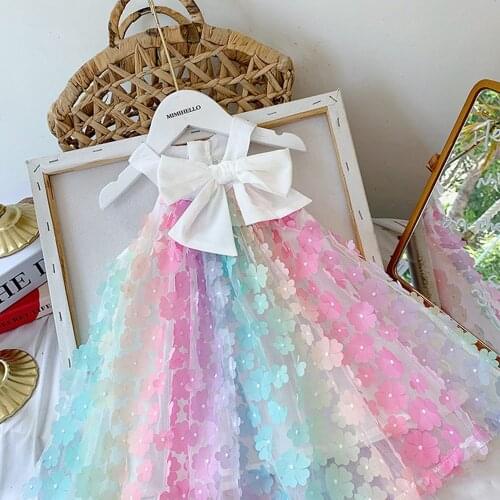 Girls Kids Princess Dress Summer Straped Spaghetti Sleeveless Children Baby Pastel Flower Dresses Vestidos 2021 Outfits S12170