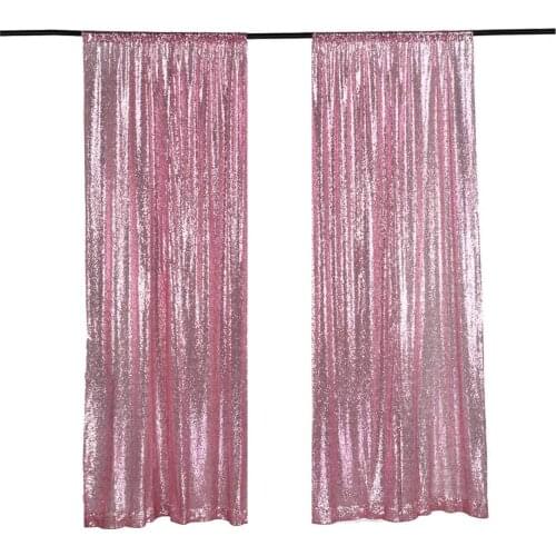 LQIAO Sequin Backdrop Curtain Panel 2x8FT-Pink Gold,Sequin Photography Backdrop Curtain for Party/Home Curtain Decoration 2pcs