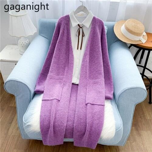 Gaganight Knitted Women Long Cardigan Autumn Winter Open Stitch Solid Kardigan OL Loose Outwear Sweater Japanese Style Clothing