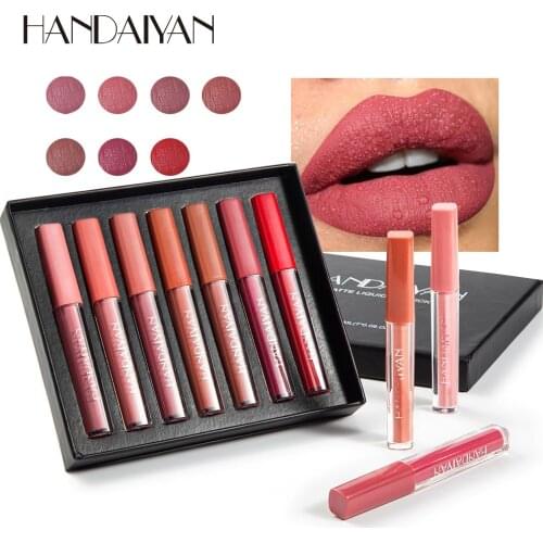 HANDAIYAN 7 Colors/box Nude Velvet Liquid Lipstick Kit Lips Cosmetics Matte Lip Gloss Makeup Set Waterproof Long-last Lipgloss