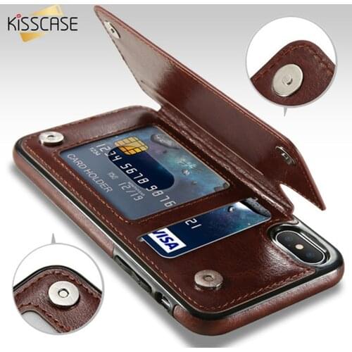 KISSCASE Original Retro PU Leather Case For iPhone 6 7 Plus Multi Card Holder Case For iPhone 8 Plus 8 XS XR XS Max Caque Cover