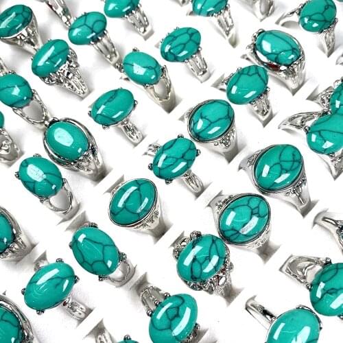 20Pcs Vintage Natural Geometric Turquoises Exquisite Rings Set For Women Jewelry Accessories Ring