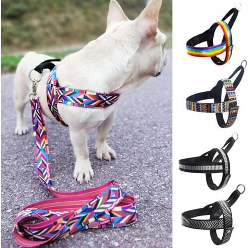 Colorful Pet Dog Harness Set Adjustment Pattern Easy No-Pull Control Handle for Small Medium Dogs Training Walking Vest Harness