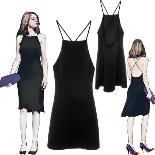 Movie La La Land Cosplay Costume Emma Stone Mia Black Sexy Backless Dress for Halloween Christmas Cosplay Costume Women Dress