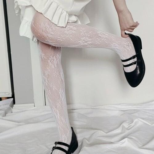 Beautiful Girl Tights Young Womens Hosiery Lace Hollowed Out Japanese Lolita Fishnet Stockings Love Loli Pantyhose White Color