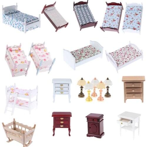 1Pc 1:12 Mini doll bed for Dolls Bedroom Dollhouse Furniture Dollhouse Stroller Toy For children Doll Wooden Toys