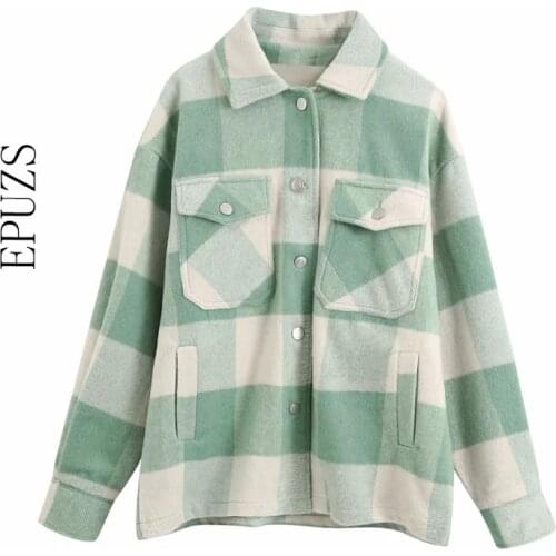 Spring fashion oversize green plaid jacket women winter coat casual office work loose korean outwear 2019