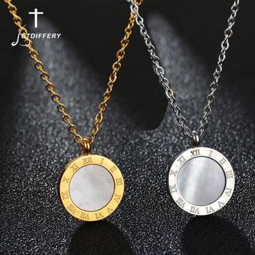 Letdiffery Luxury Gold Roman Letter Necklace Stainless Steel High Polish Small Round Necklace for Women Girl Jewelry