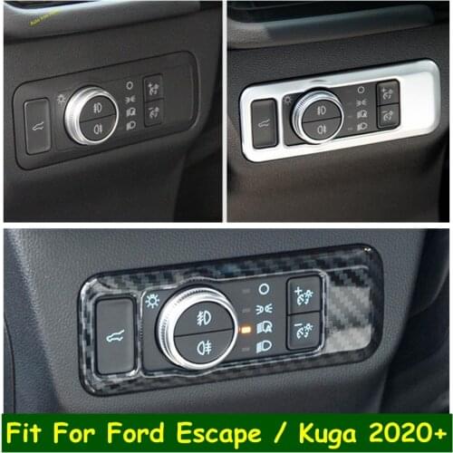 Head Lights Lamps Switch Button Panel Cover Trim Auto Accessories For Ford Escape / Kuga 2020 2021 Matte / Carbon Fiber Look