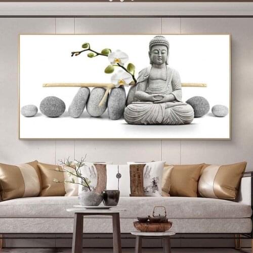 Orchid White Buddha Statue Wall Art Pictures For Living Room HD Print On Canvas Oil Paintings Home Decor Bedroom Poster