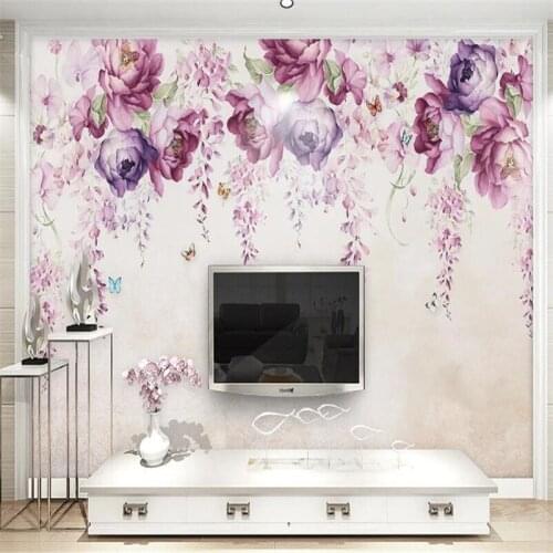Milofi custom 3D wallpaper mural hand-painted violet peony flower living room background wall home decoration