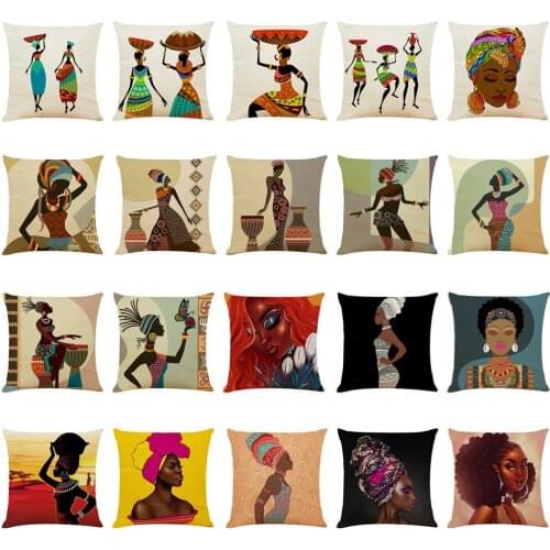 Cushion Cover 45*45 Beautiful African Woman Pillowcase Throw Pillow Covers Christmas Decorations Natale Decorazioni Per La Casa