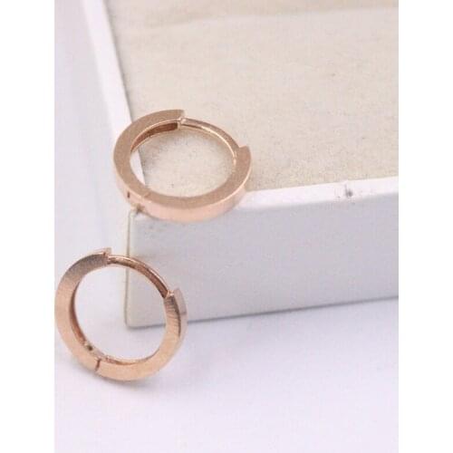 Pure Solid 18K Rose Gold Earrings Women Luck Smooth Hoop Earrings 1.5-2g 12.5x1.8mm Best Gift