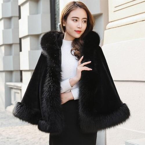 MLCRIYG New Faux Fur Coat Short Hooded Overcoat Female Loose Warm Elegant Cloak Shawl Jacket Outwear Abrigos Mujer LX299